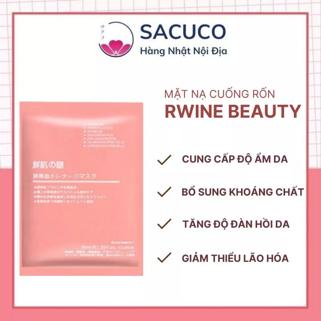 Mặt nạ nhau thai cừu cuống rốn tế bào gốc Nhật Bản Rwine Beauty dưỡng da, cung cấp độ ẩm, tái tạo collagen MN01