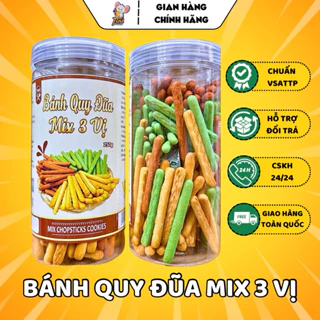 Bánh Quy Đũa Bơ Sữa Mix 3 Vị - Lon 250g - Đồ Ăn Vặt