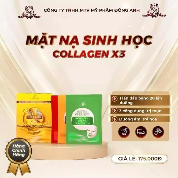 Mặt Nạ Sinh Học Collagen X3 hộp 5 miếng chuyên dưỡng trắng, cấp ẩm chống lão hóa da Mỹ Phẩm Đông Anh