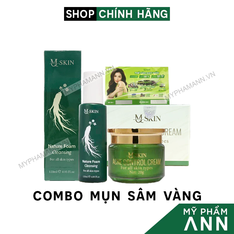 Combo Cao Mụn Sâm Vàng Và Sữa Rửa Mặt MQ Skin Chính Hãng