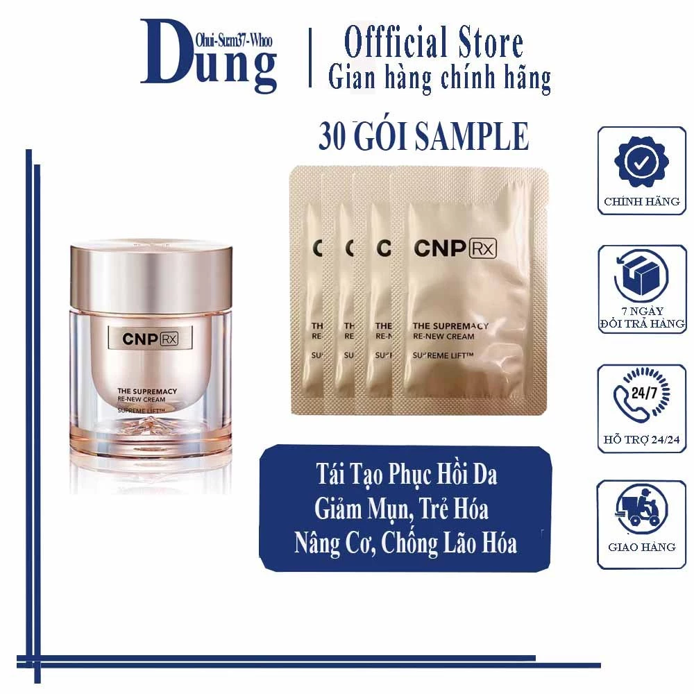 Combo 30 Gói Gói Sample Kem Dưỡng Ẩm Sáng Da, Tái Tạo Và Trẻ Hóa Toàn Diện CNP RX Cream The Supremacy Re-new cream