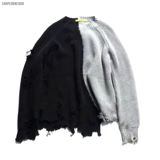 Destroyed Knit Sweater - Áo len rách form rộng oversize unisex nam nữ. Có màu full đen và đen - xám 50/50