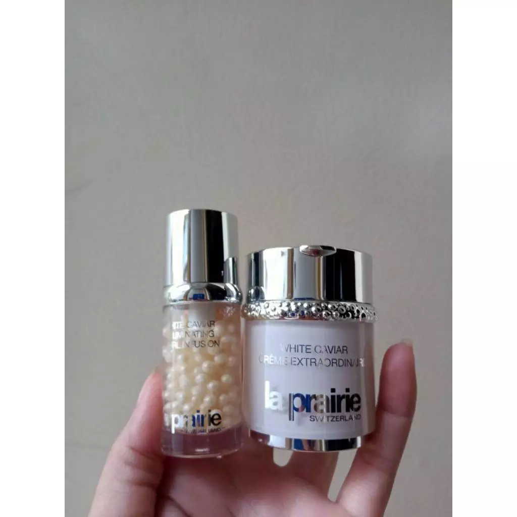 Set kem dưỡng và serum dưỡng Trắng Da La Prairie White Caviar mini.