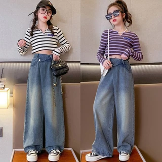 bộ bé gái lớn áo thun dài tay quần jean quần bò size đại VL81 size 120-160 20-35 kg thời trang trẻ em hàng quảng châu