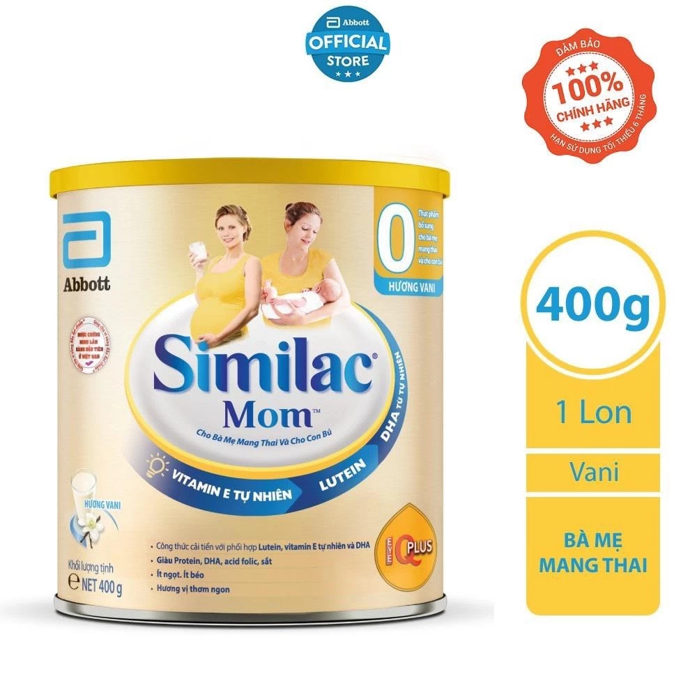 Sữa Bột Abbott Similac Mom IQ Plus Hương Vani Hộp 400g (Bà mẹ mang thai và cho con bú)