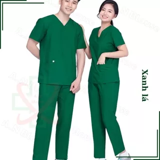 Bộ Scrubs Cotton Hàn - XANH LÁ - đồng phục kỹ thuật viên phục vụ bệnh viện, phòng khám, spa, thẩm mỹ viện