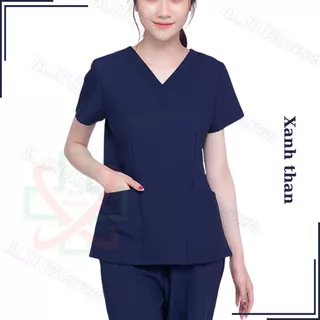 Bộ Scrubs Cotton Hàn - XANH THAN - đồng phục kỹ thuật viên phục vụ bệnh viện, phòng khám, spa, thẩm mỹ viện