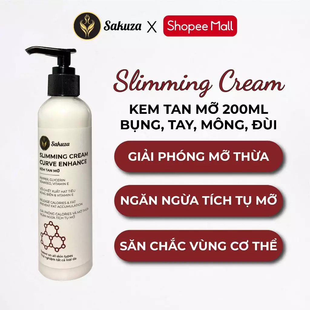 Kem tan mỡ bụng giảm mỡ bụng bắp tay đùi giảm cân Sakuza 200ml