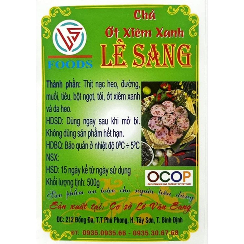 Chả ớt xiêm xanh 500g Nem Chả Lê Sang Đặc sản Bình Định