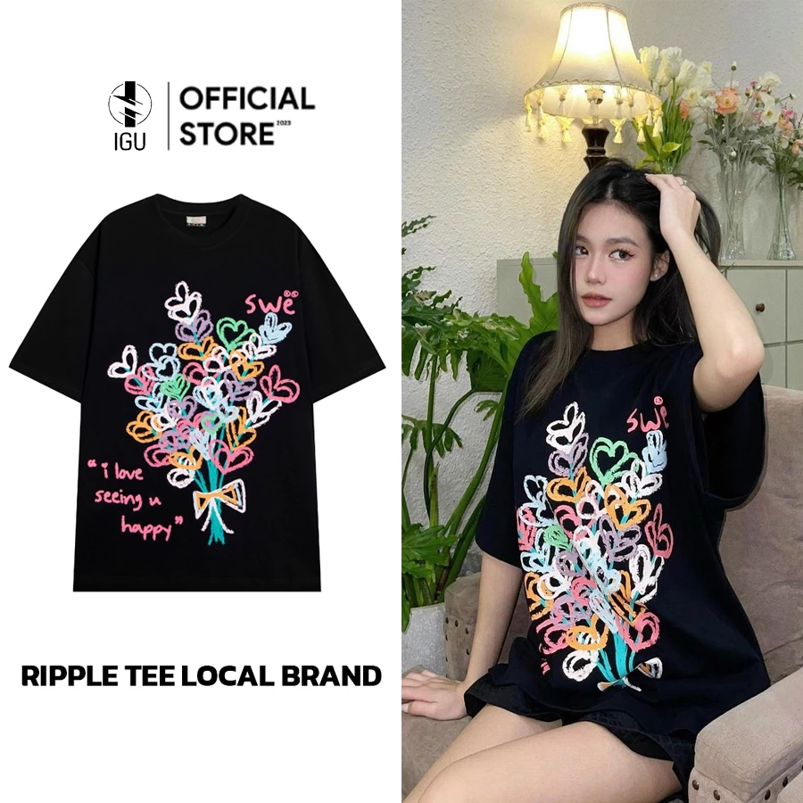 Áo thun tay lỡ unisex nam nữ Local Brand SWE HAPPY TEE,Áo phông form rộng phong cách Hàn Quốc.