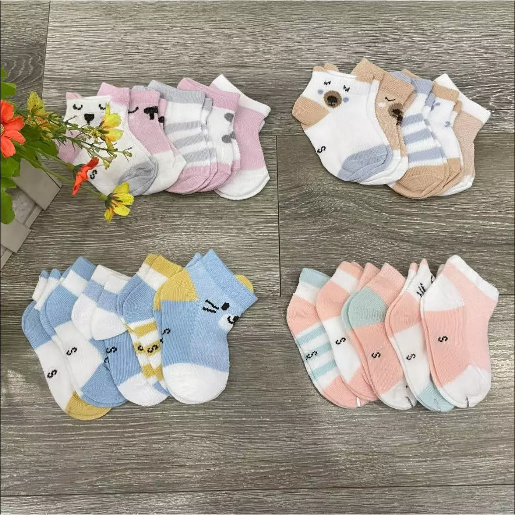 Set 5 đôi tất mèo cho bé, tất mèo cổ ngắn cho bé trai, bé gái, set tất cho bé sơ sinh