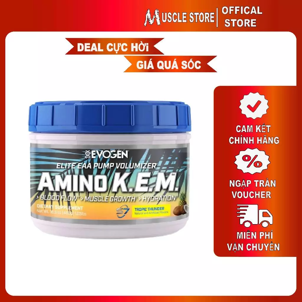 Amino KEM - Evogen (30 Liều), Hỗ Trợ Tập Luyện, Phục Hồi Cơ trong tập, Tăng Sức Mạnh, Sức Bền,  EAA, Điện Giải.