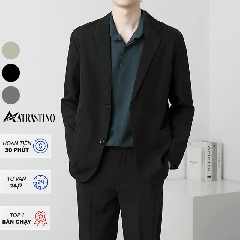 Áo khoác blazer nam form rộng hàn quốc màu đen, kem 2 khuy cài thương hiệu JOLY - BLZ