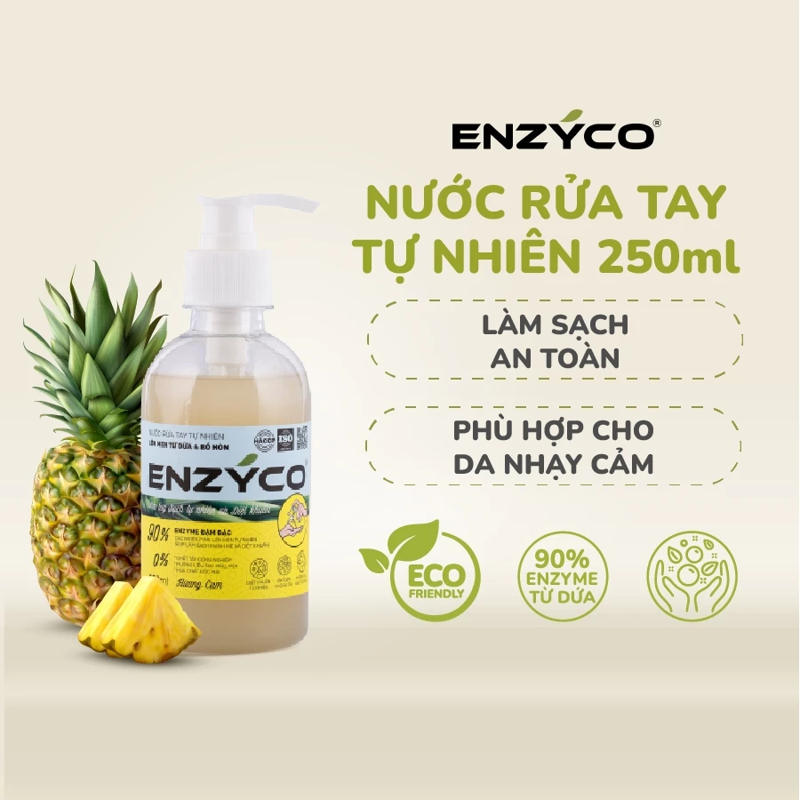 Nước Rửa Tay Sinh Học Hương Cam ENZYCO 250ml Sạch Khuẩn, Enzyme Từ Dứa An Toàn Cho Da Nhạy Cảm