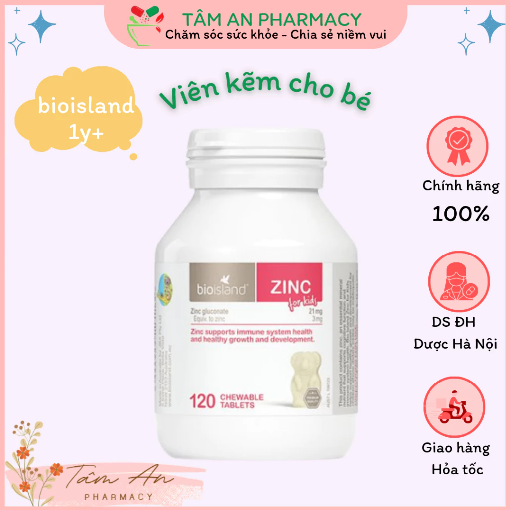 Viên nhai bổ sung kẽm Bio Island Zinc hỗ trợ tăng cường đề kháng, giúp bé phát triển toàn diện 120 viên của Úc