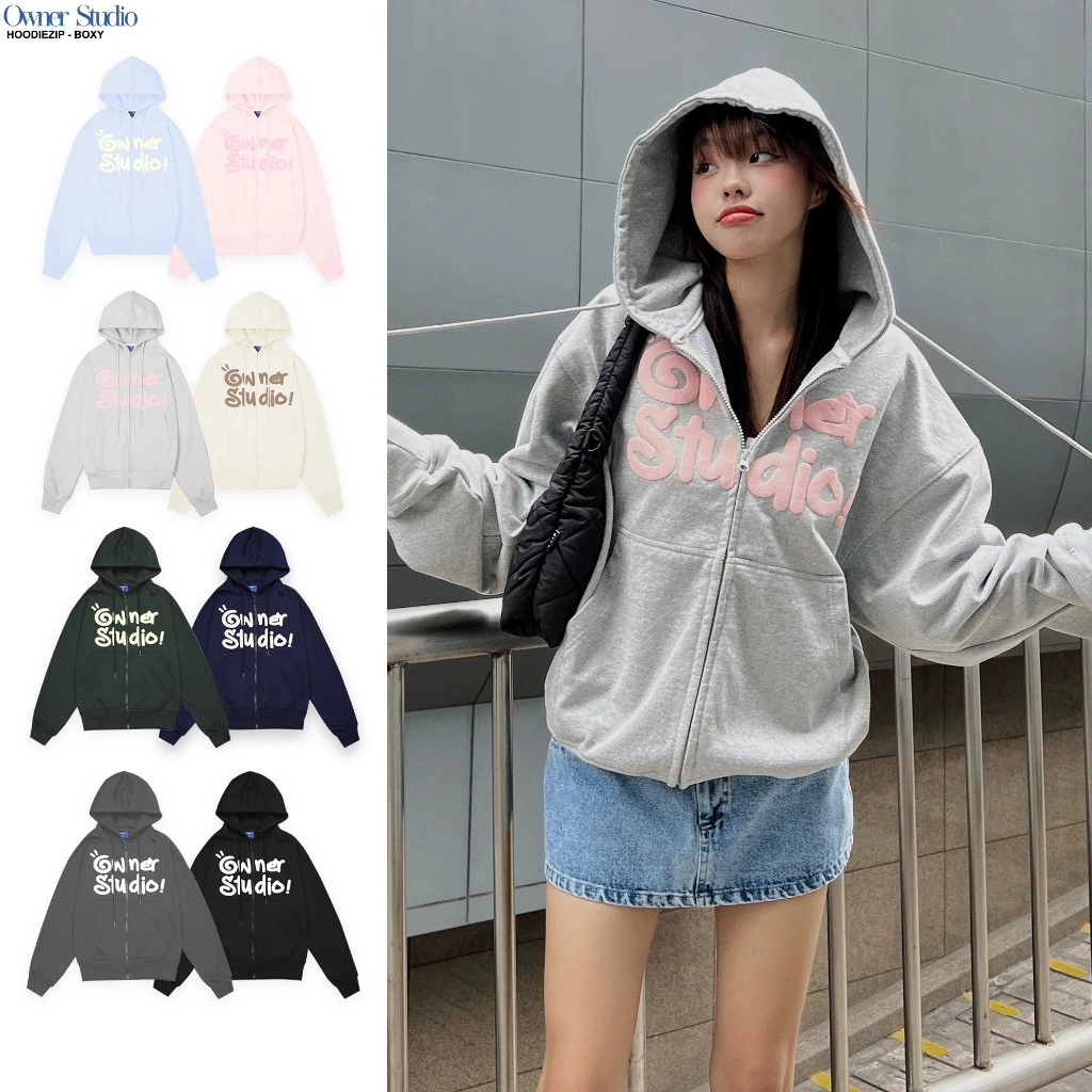 Áo khoác dây kéo khoá IN NỔI TRƯỚC LOGO - Hoodie zip Nam Nữ Owner