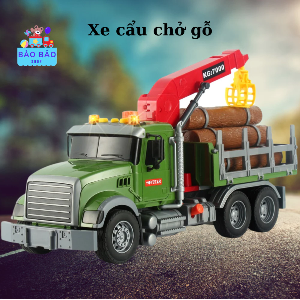 [Xe cỡ lớn]Ô tô đồ chơi xe cẩu chở gỗ cỡ lớn cho bé có âm thanh đèn nâng thả như thật cực chất