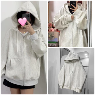 ÁO HOODIE ZIP XÁM TRƠN FORM RỘNG MŨ 2 LỚP UNISEX CẢ NAM VÀ NỮ