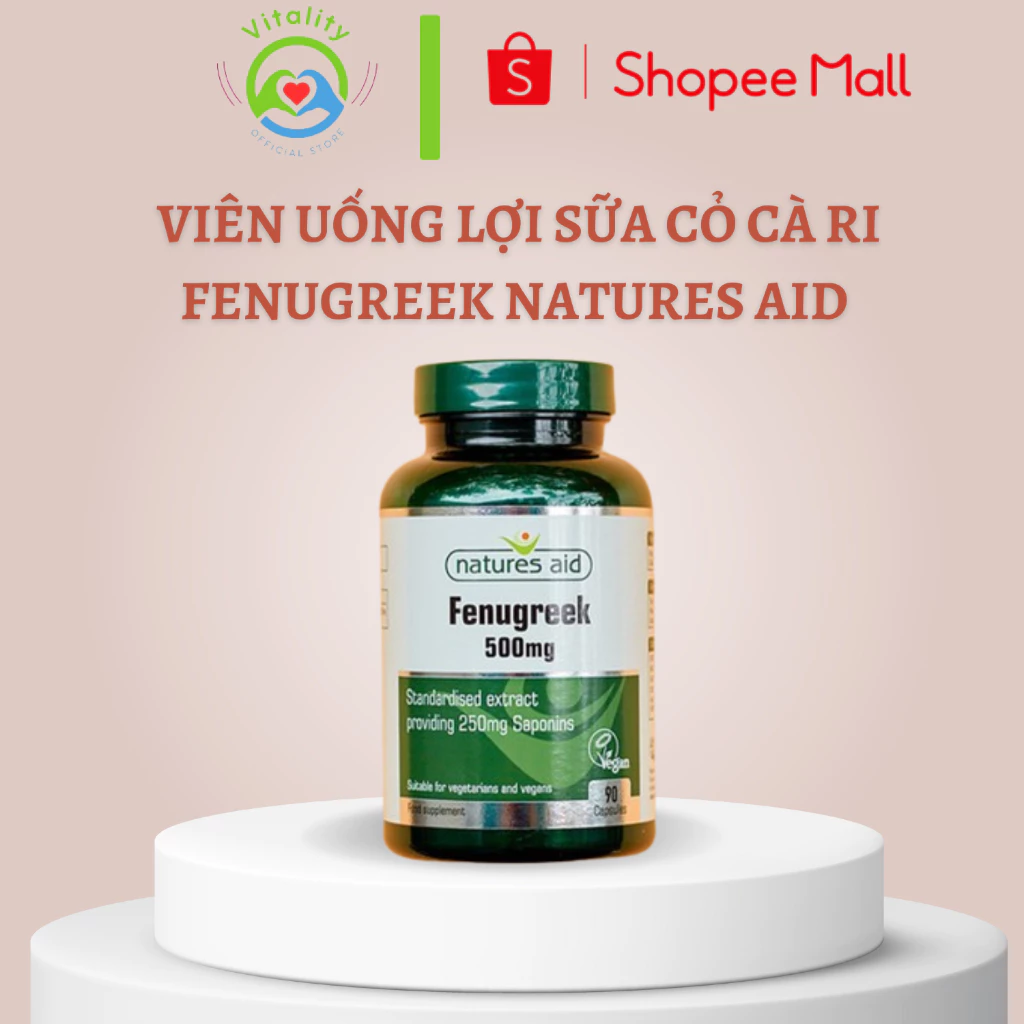 Viên uống lợi sữa cỏ cà ri Fenugreek Natures Aid 500mg lọ 90 viên giúp cải thiện chất lượng sữa