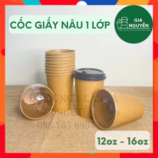 Combo 50 Cốc Giấy Nâu 1 Lớp (12oz - 16oz) Dùng Để Đựng Trà Sữa, Cà Phê, Trà Hoa Quả,...