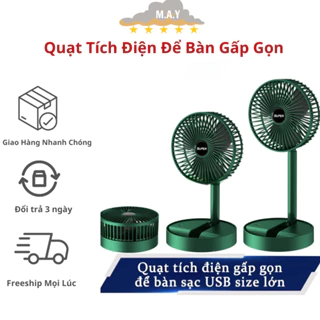 Quạt Tích Điện Để Bàn Gấp Gọn Super, 3 Tốc Độ Gió, Cổng Sạc USB Xoay 180 Độ Siêu Tiện Lợi