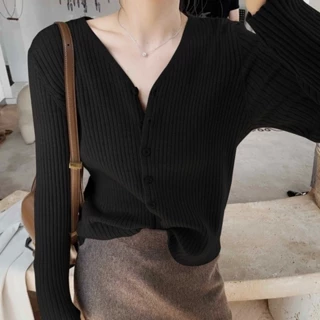 Áo khoác len cardigan LUHAZO dài tay len gân quảng châu dáng ôm dễ mặc nhiều màu dáng basic cho nữ M378 E2-6A