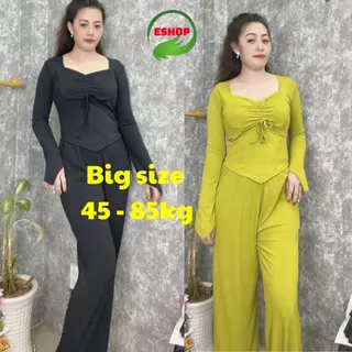 Set Đồ Nữ Đẹp Sang Chảnh Bigsize ESHOP Đồ Bộ Nữ Mặc Nhà Tay Dài Quần Ống Rộng Đẹp Xinh Thun Tăm Lạnh Co Giãn DB168