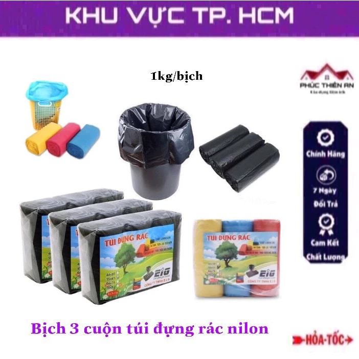 [1kg/bịch] Bịch 3 cuộn túi đựng rác chất liệu nilon tự phân huỷ sinh học - tiện dụng, tiết kiệm