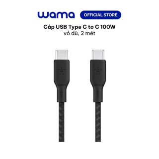 Cáp sạc nhanh USB Type C - C BOOST↑CHARGE™ Belkin 100W vỏ dù, 2M - Hàng chính hãng - Bảo hành 2 năm