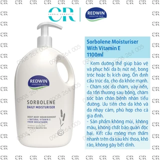 [CHÍNH HÃNG] Kem dưỡng chăm sóc da chàm, vảy nến Redwin Sorbolene Moisturiser With Vitamin E 1100mL.