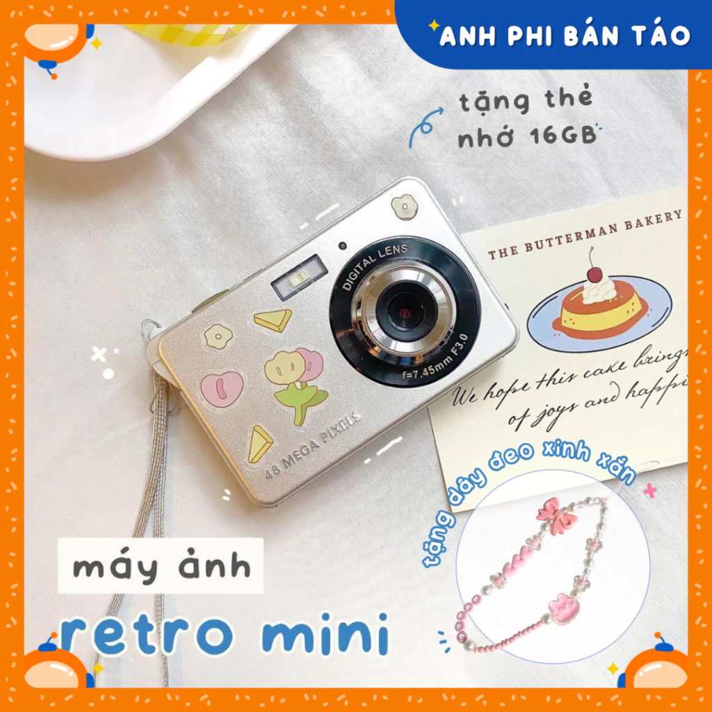 [Tặng kèm thẻ nhớ] Máy Quay Chụp Ảnh Retro Mini Chất Lượng Hình Ảnh 48MP Siêu Mỏng