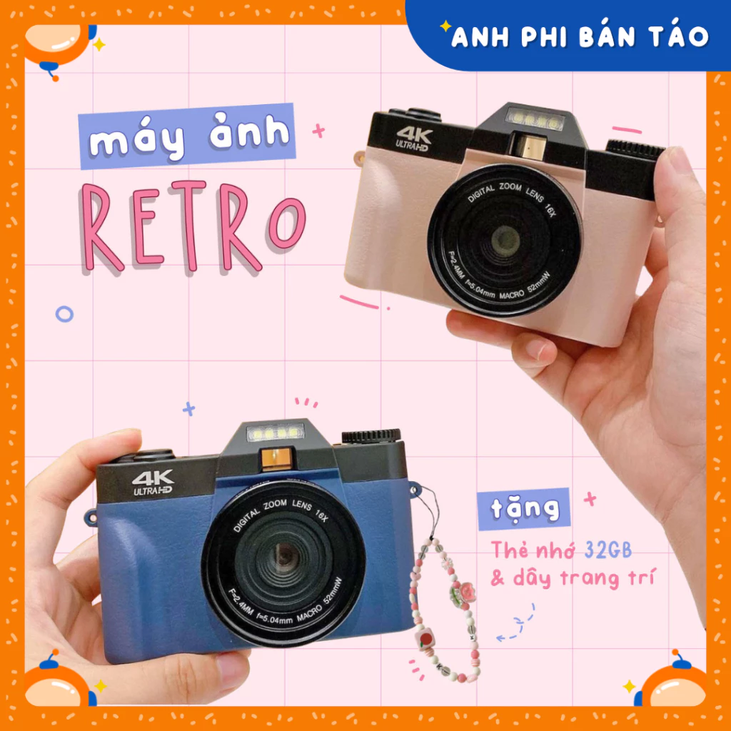 [Tặng kèm thẻ nhớ] Máy Quay Chụp Ảnh Retro Chất Lượng Hình Ảnh 4K PRO