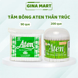 Tăm bông Aten cotton tiệt trùng kháng khuẩn thân gỗ trúc người lớn túi zip 90 cái hộp 200 cái - Gina