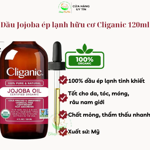 Dầu Jojoba ép lạnh hữu cơ Cliganic 100% pure Jojoba oil 120ml.