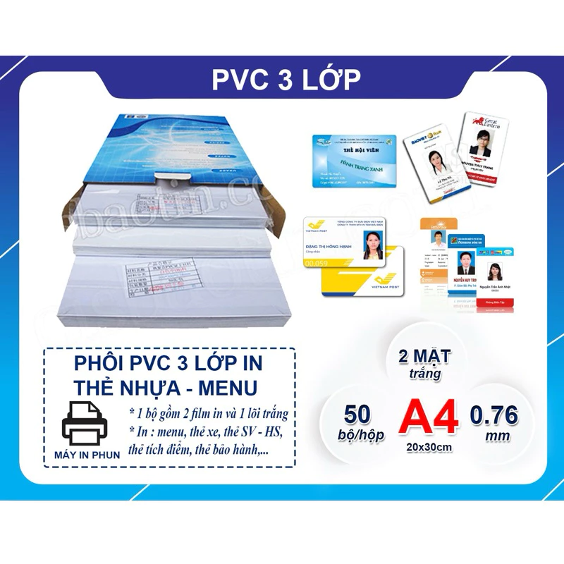 PHÔI THẺ NHỰA_PVC 3 LỚP A4 ( HỘP 50 BỘ)