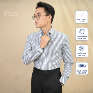 Áo Sơ Mi Nam cổ Buttondown GENTLE HOME kẻ xám cao cấp vải cotton chống nhăn tốt công sở