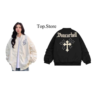 Áo khoác bomber nữ nam Top.store, Áo varsity jacket chữ thập form rộng unisex 2 lớp