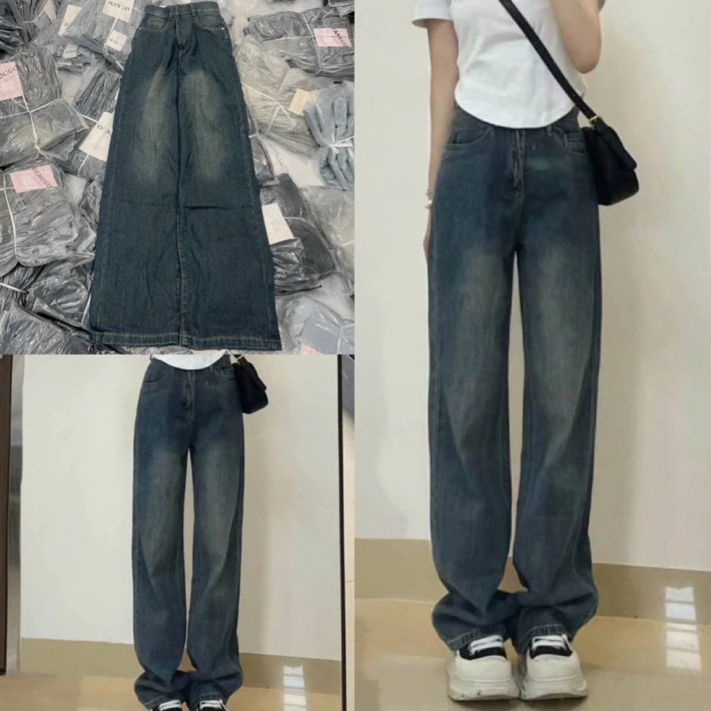 Quần jeans ống suông lưng cao phong cách Hàn Quốc