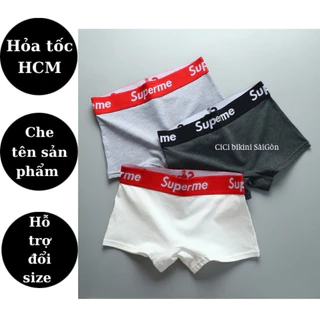 Quần lót boxer nữ và tomboy, unisex SUPEME dáng đùi cạp to 4cm cotton cao cấp