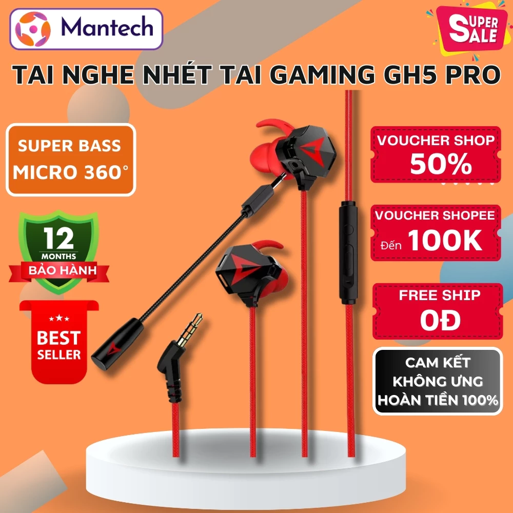 Tai Nghe Gaming Chuyên Nghiệp Gh5 Có Gắn Mic Rời 360 Độ, Âm Thanh Trân Thực Cho Các Tựa Game FPS PUBG, Free Fire