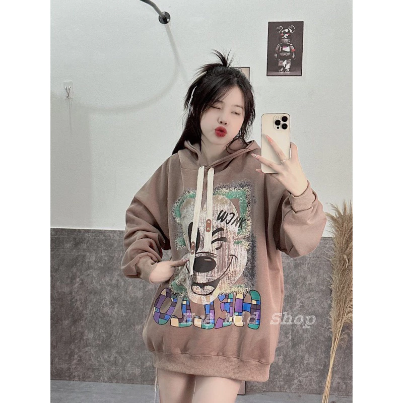 [ Rẻ vô địch ] Áo hoodie form rộng tay bồng mũ hai lớp - Gấu hello