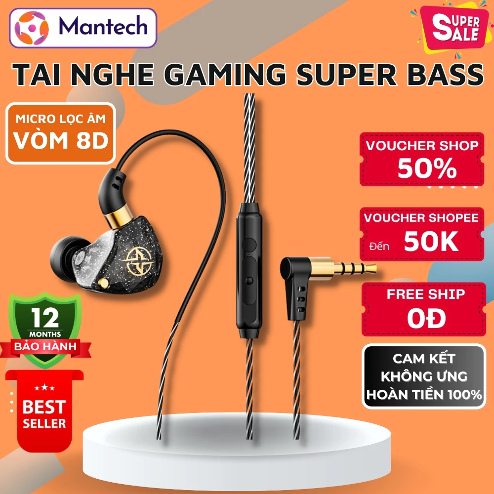 Tai Nghe Nhét Tai Chống Ồn Có Dây X6 Âm Thanh Siêu Bass Cực Hay, Có Micro Khử Ồn, Dây Chống Rối