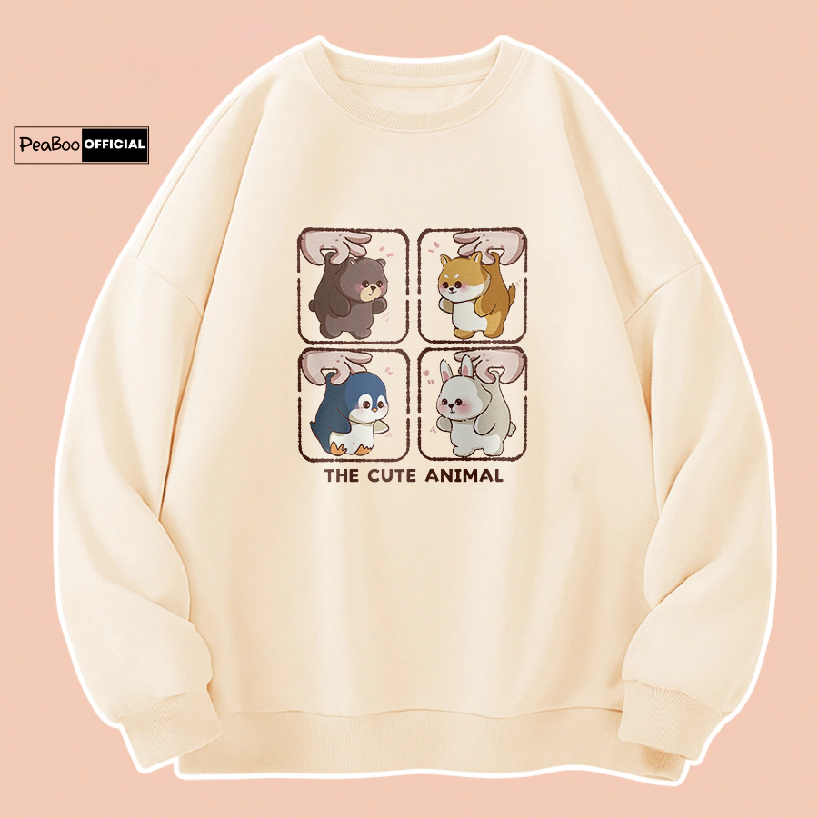 Áo Sweater Cute Animal Nam Nữ By PEABOO Unisex Chất Nỉ Lót Bông Form Rộng