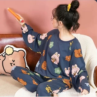 Set mặc ngủ pijama thun dài tay Gấu Nâu Good Luck DN141 (có ảnh thật)