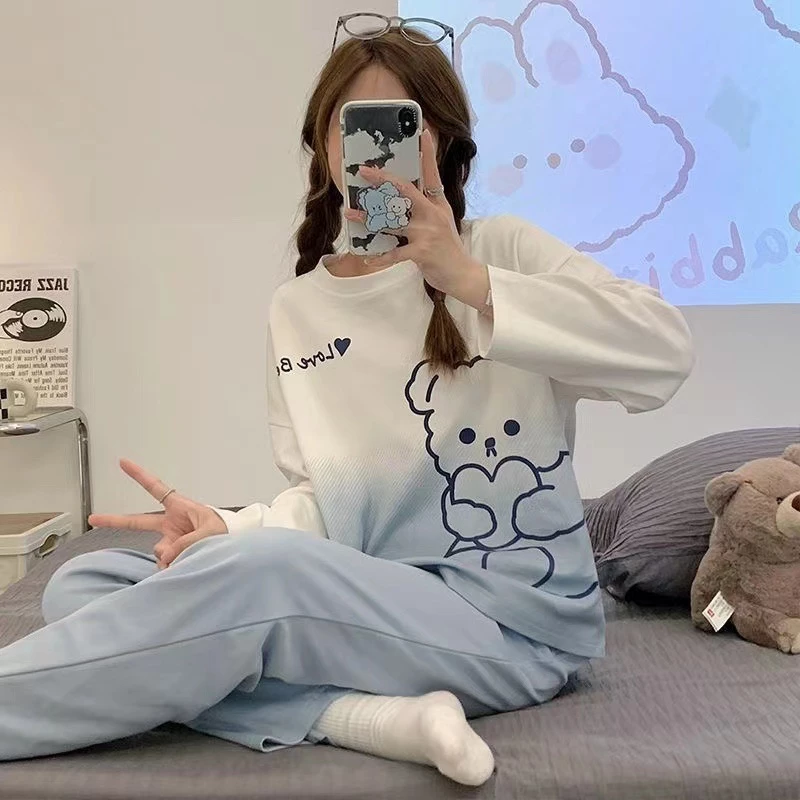 Set mặc ngủ pijama thun dài tay Gấu Trái tim DN158 (có ảnh thật)