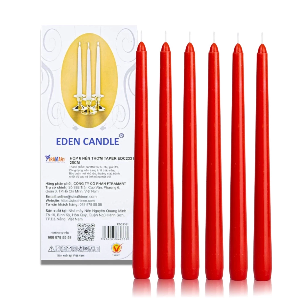 Hộp 6 nến thơm taper Eden Candle FTRAMART EDC2331 25 cm (Đỏ)