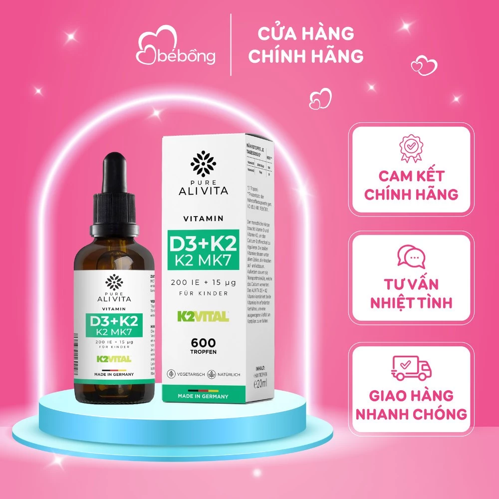 Vitamin D3K2 MK7 20ml cho trẻ từ sơ sinh ALIVITA nội địa Đức 100% tinh khiết, không chất phụ gia