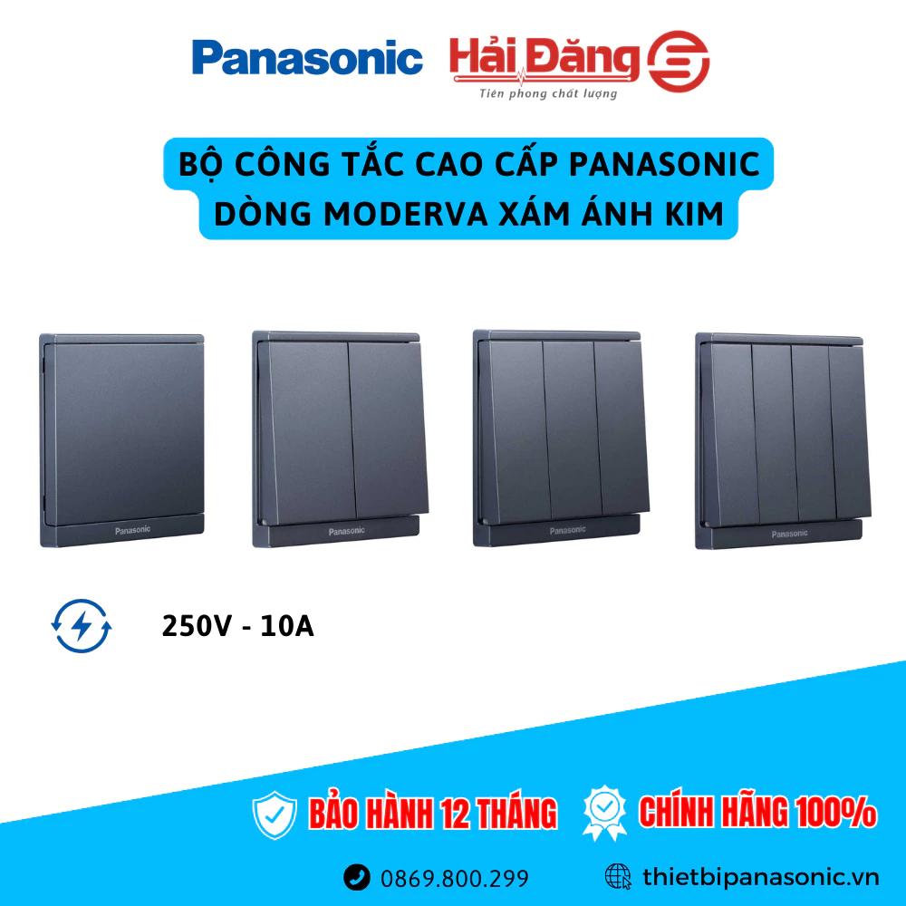 Bộ công tắc cao cấp Panasonic dòng Moderva màu Xám Ánh Kim - Công tắc đơn, đôi, ba, 4