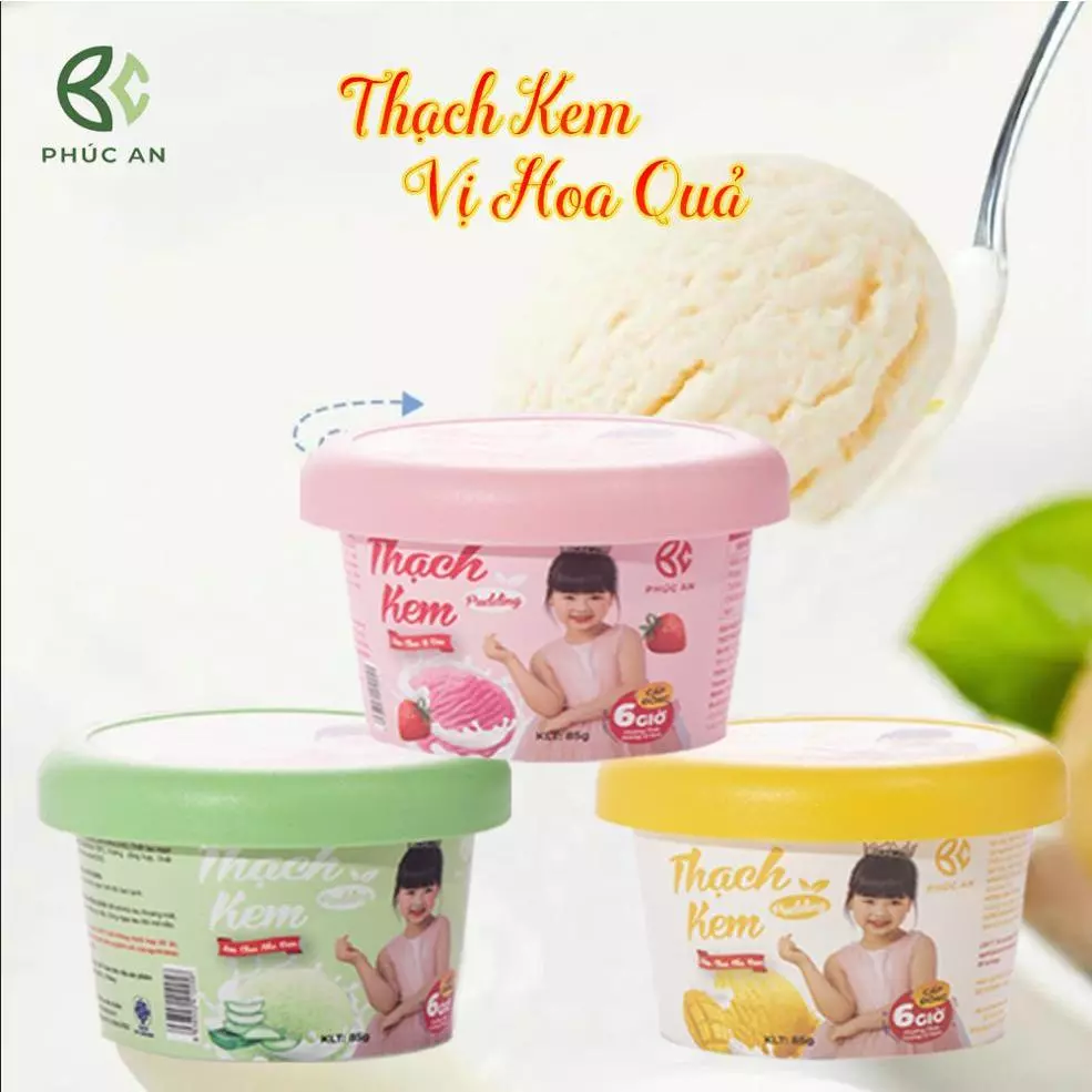 Thạch kem pudding PHÚC AN vị dâu tây, xoài, nha đam, đồ ăn vặt giàu dinh dưỡng cho mọi lứa tuổi