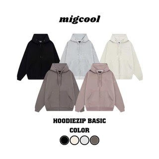 Áo hoodie zip trơn basic Migcool form rộng mũ trùm 2 lớp, vải nỉ cao cấp dày dặn